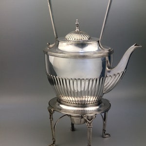 Antique Silver plated Kettle with spirit burner by Elkington