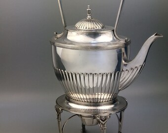 Antique Silver plated Kettle with spirit burner by Elkington
