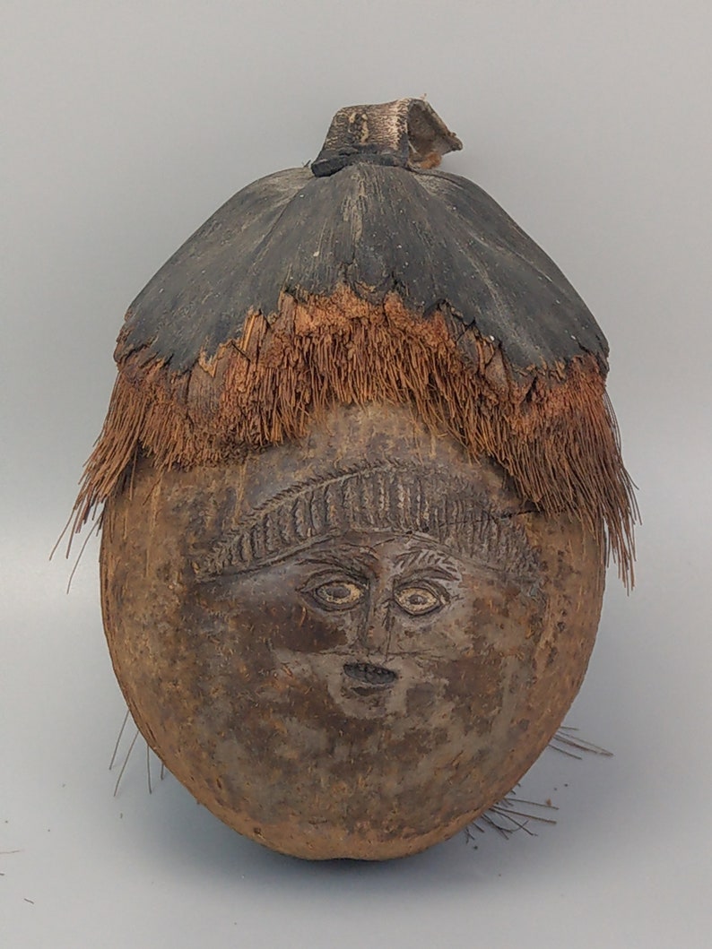Carved Coconut Shell Creepy Face Art From Oceania Polynesia C1960 - Etsy