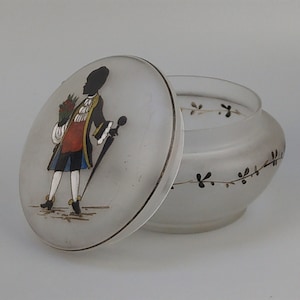 Antique Frosted glass Vanity Jar with Victorian boy with flowers