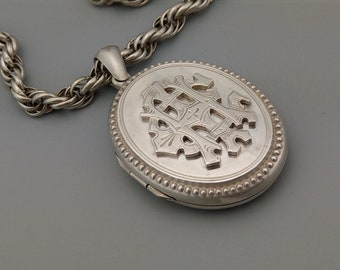 Sterling zilveren Victoriaanse medaillon Amity Eternity Infinity aan dikke touwketting