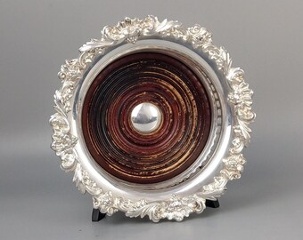 Paire Dessous De Bouteille Bois Et Métal Argenté – Pampres De Vigne – XIXème – Bon état