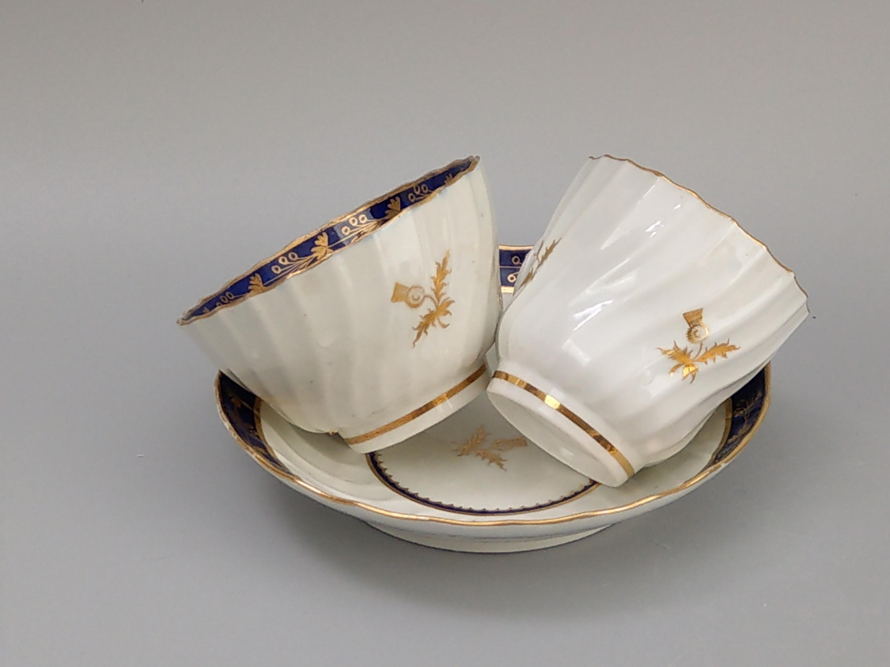 Antique Worcester Porcelain Trio Cobalt Blue & Gold Tea Bowl Antique Worcester Porcelain Trio Cobalt Blue & Gold Tea Bowl