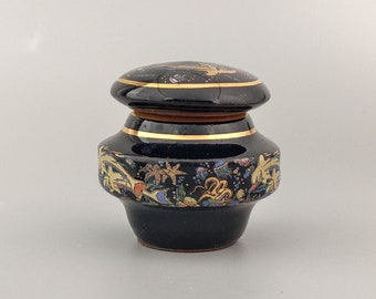 Small black Vintage Greek solid perfume pot Sea life scenes Dolphin's