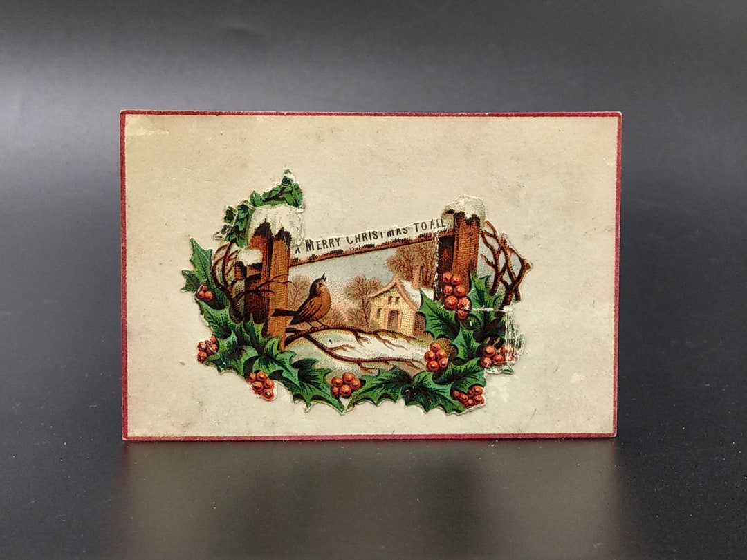 Antique Greetings Card Bird in Holly Bush Cottage View an Etsy
