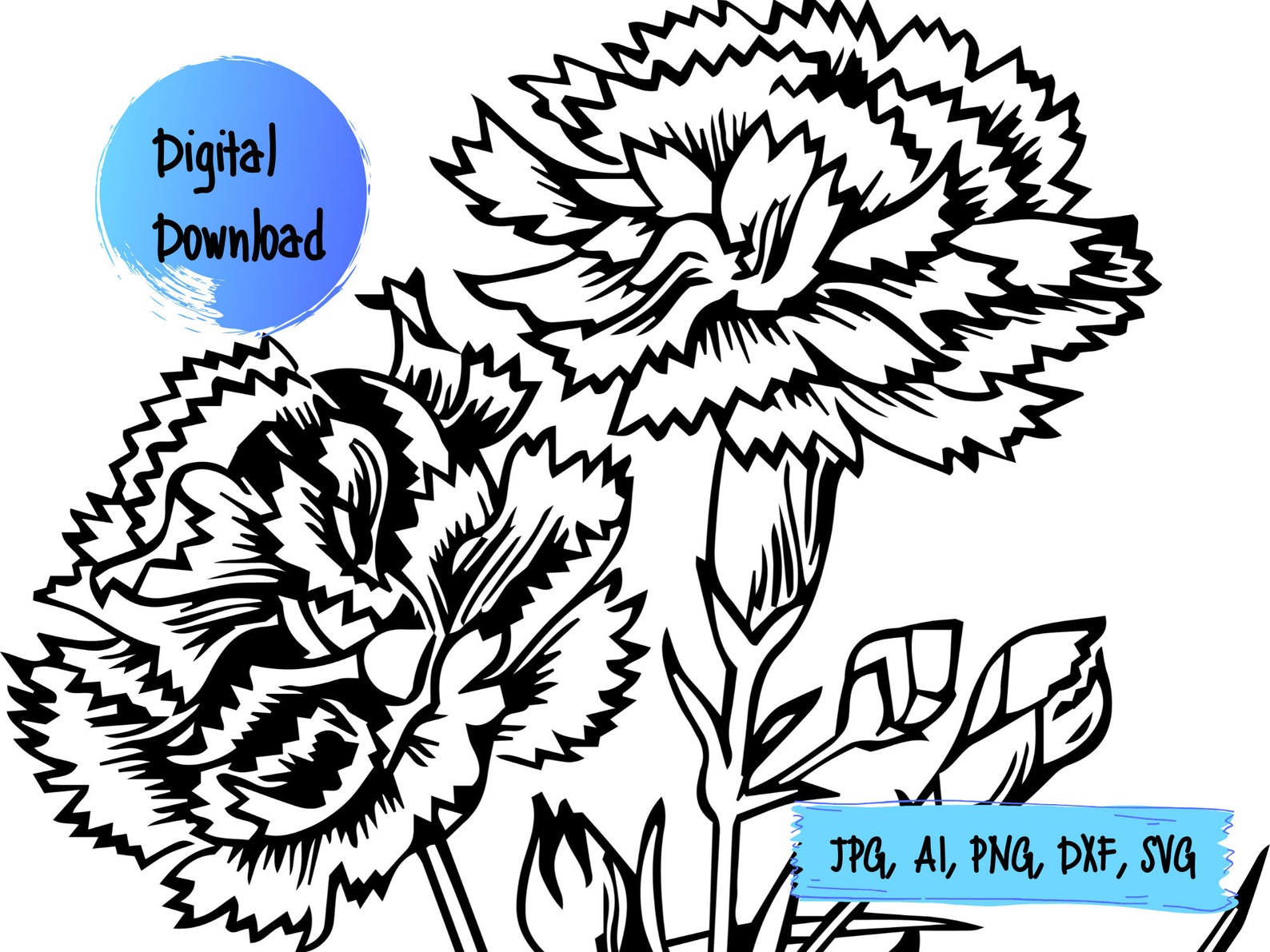 Carnation Svg Flower Svg Svg Files for Cricut Silhouette Etsy