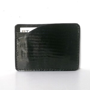 CARD 102 Card Holder. Exotic leather card holder. Two-card holder with bill compartment in black.