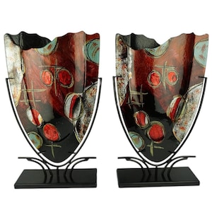 Handgemalte Rothko gemeißelte Vasen, Paar Glasvasen, große Glasvasen Set, Rothko Glasvasen