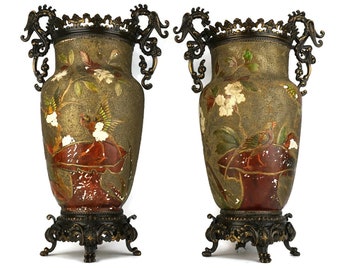 Vases chinois anciens, Rare ensemble de vases en céramique chinoise, Vases chinois peints à la main, Vases chinois du XIXe siècle