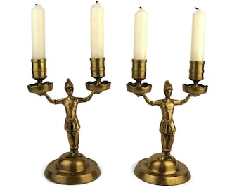 Ensemble de bougeoirs en laiton antique, paire de bougeoirs en laiton