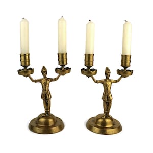Antique Brass Candle Holder Set, Pair Brass Candlesticks