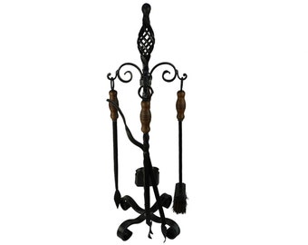 Set di utensili per camino antico, set di utensili per camino in ferro di grandi dimensioni, accessorio per camino