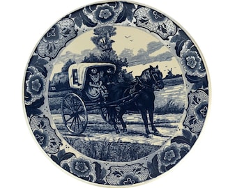 Delft Ceramic Plate, Delft Wall Plate, Large Delft Wall Plate, Delft Plate Horse and Carriage, Delfts Blauw Wall Plate