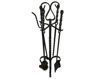 Antique Fireplace Tool Set, Large Iron Fireplace Tool, Wrought Iron Fireplace Tools Set, Fireplace Accessory