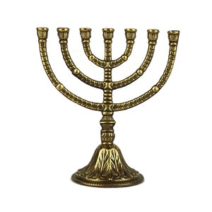 Jewish Menorah Candle Holder 7 Candles, Jerusalem Bras Menorah, Antique Menorah Candlestick 7 Candles