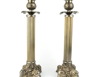 Ensemble de bougeoirs en laiton antique, paire de bougeoirs en laiton