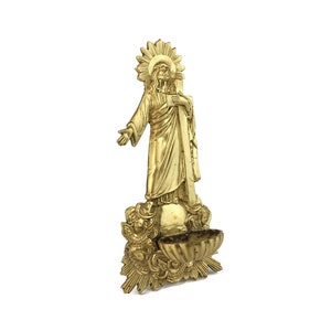 Antique Holy Water Font With Jesus, Jesus Christ Statue With Holy Water Font, Brass Holy Water Font With Jesus Christ