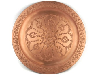 アンティーク銅トレイ、モロッコ銅トレイ、手作り銅トレイ、彫刻入り銅