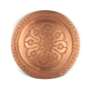 Antique Moroccan Copper Tray With Hand Engraved Ornate, Engraved Copper Tray, Handmade Copper Tray