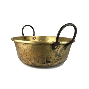 Antique Solid Brass Planter With Iron Handles, Vintage Solid Brass Jardiniere