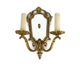 Wall Brass Sconce, Vintage Wall Lamp, Antique Brass Applique Lights, Mirrored Sconce