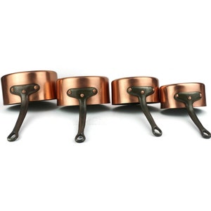 French Copper Saucepan Set of 4 With Iron Handles, Solid Copper Saucepan Set