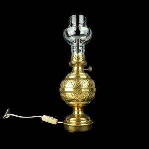 Antique French Table Lamp, Glass Table Lamp With Brass Base