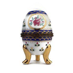 Vintage Egg, Porcelain Egg, Navy Gold Egg, Floral Egg Box, Easter Egg, Egg Trinket Box, Easter Egg Gift, Ring Box, Egg Jewelry Box
