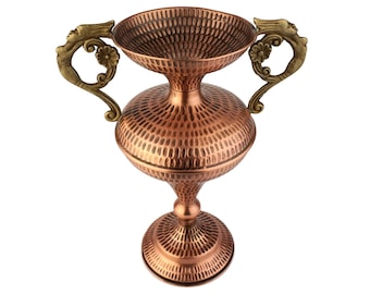 Antique Copper Amphora Vase, Handmade Copper Amphora Vase With Brass Handles, Hand Hammered