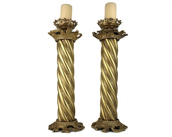 Ensemble de bougeoirs en laiton antique, paire de bougeoirs en laiton