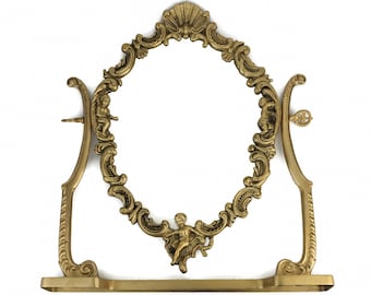 Antique Table Mirror, Brass Vanity Mirror With Stand, Victorian Makeup Mirror