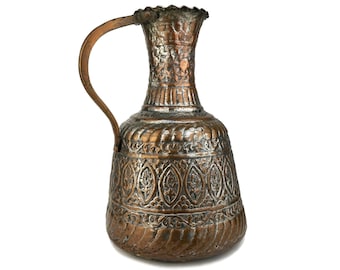 Antique Copper Pitcher, Handmade Copper Pitcher, Middle Eastern Style