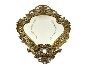 Antique Wall Mirror, Brass Wall Mirror, Oval Brass Mirror, Victorian Large Mirror, Brass Filigree Mirror
