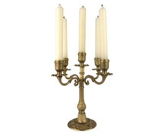 Vintage Brass Candle Holder 5 Candles, Antique Brass Candlestick, Brass Candelabra