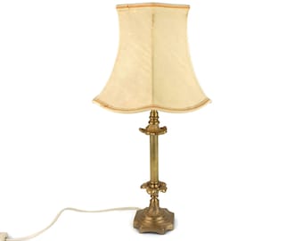 Antique French Table Lamp, Antique Brass Table Lamp Beige Shade, Vintage Table Lamp With Brass Body