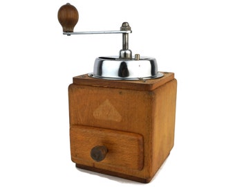 Vintage Wooden Coffee Mill, De Ve Coffee Grinder Holland, Wooden Coffee Grinder