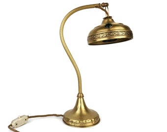 Antique Table Lamp, Brass Table Lamp, Table lamp With Colored Glass Decoration, Vintage Night Light