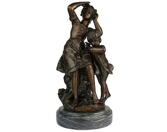 アンティーク ブロンズ像、フランスのブロンズ彫刻の少女と少年