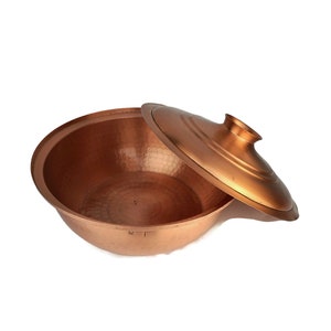 Vintage Copper Casserole Pot with Lid, Solid Copper Cooking Pot