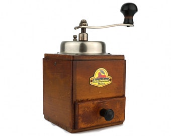 Vintage Holzkaffeemühle, Kaffeemühle aus Holz mit Metallbehälter, Zassenhaus Kaffeemühle