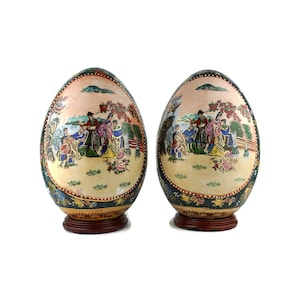 Large Satsuma Porcelain Egg Set Japan, Japanese Porcelain Eggs Satsuma Style, Handpainted Japanese Satsuma Eggs