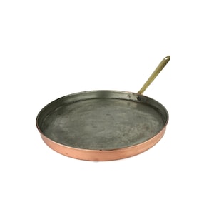 Farmhouse Vintage French Copper Crepe or Sauté Pan, Iron Handle