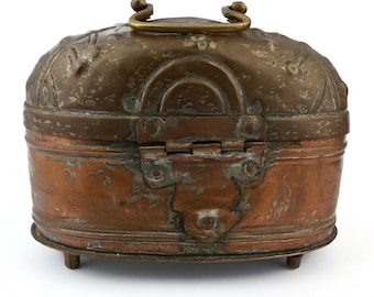 Antique Handmade Jewelry Box, Old Copper Storage Box, Collectible Storage Box