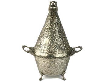 Antique Serving Dish, Moroccan Serving Dish, Engraved Serving Pot With Lid