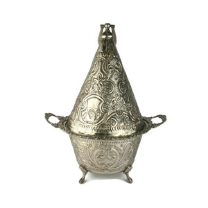Antique Serving Dish, Moroccan Serving Dish, Engraved Serving Pot With Lid