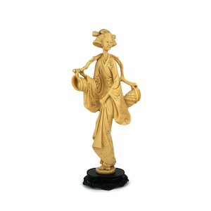 Asian Woman Carrying Conch Seashells in Traditional Vintage Dress Resin Statue