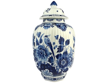 Porceleyne Fles Delft Urn With Authenticity Mark, Hand Painted Porcelain Ginger Jar, Original Delftware, Made By Royal Delft Holland