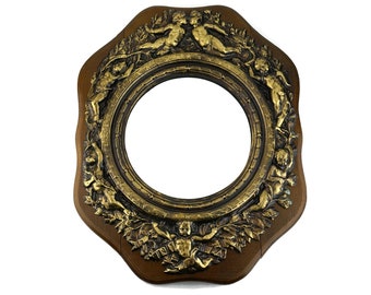 Antique Wooden Mirror, French Wall Mirror, Wooden Wall Mirror With Brass Decoration