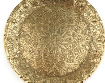 Antique Brass Tray, Handmade Brass Tray, Engraved Brass Tray, Arabic Ornate, Living Room Decor