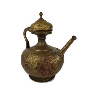 19th Century Brass Pitcher, Large Engraved Pitcher, Handmade Brass Ewer, Pitcher Kashmir North India, Rare Antique Collectible